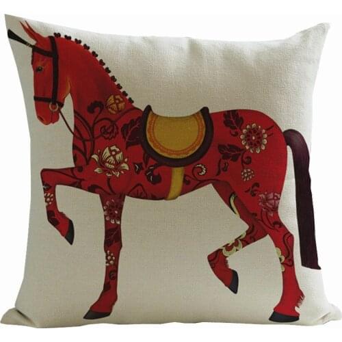British Style Crown Royal Horse Horses Cushion Cover Pillow Case Cotton Linen Home Decoration Car Sofa Chair Throw Pillow Cover