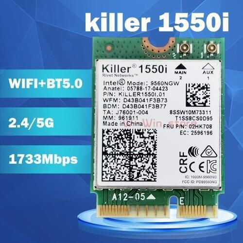 Killer 1550i AC Dual Band 1.73Gbps Wireless 9560NGW NGFF Key E Wifi Card 9560AC 802.11ac Bluetooth 5.0 Laptop for Windows 10