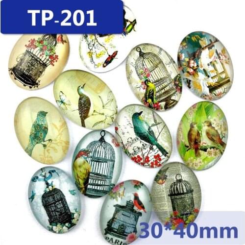 ZEROUP 30*40mm oval glass cabochon pictures mixed pattern fit base setting for jewelry embellishment flatback 10pcs/lot