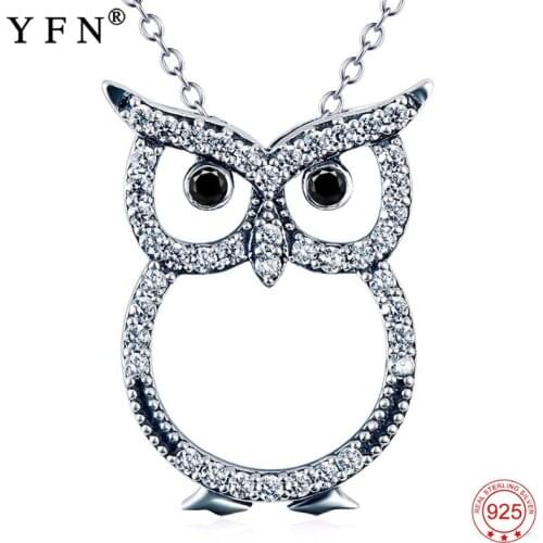 YFN Necklace 925 Sterling Silver Jewelry Sweet Crystal CZ Animal Owl Pendants Necklaces Best Friend Gift Silver Chain Moms Gift
