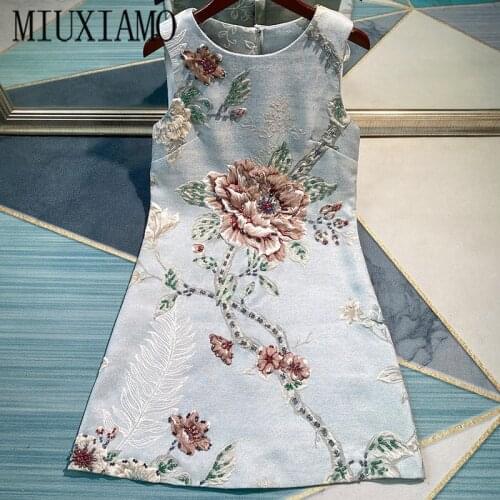 MIUXIMAO Luxurious 2020 Spring & Summer dress Party dress Flower Diamonds Above Knee Tank Office Lady Dress Women Vestidos