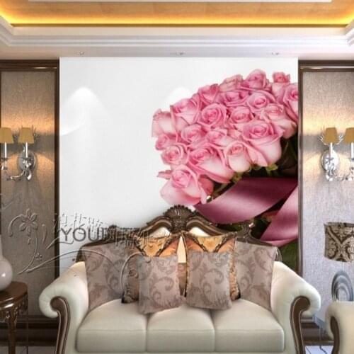 Custom mural Custom wallpaper mural TV backdrop living room bedroom sofa wallpaper pink flower mural