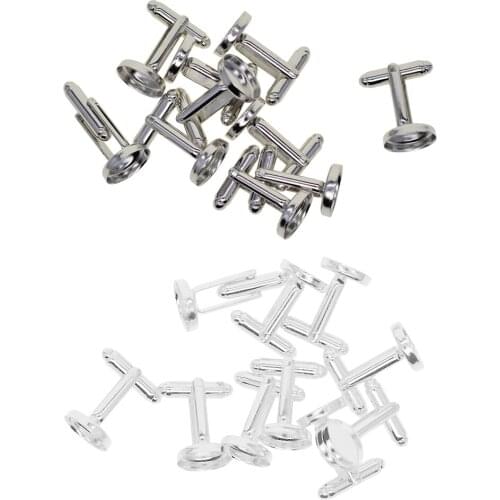 10Pcs Cuff Links Blank Settings - Cufflinks Button Tray Bazel with 12mm Cabochon Flat Pad for Cufflinks Making