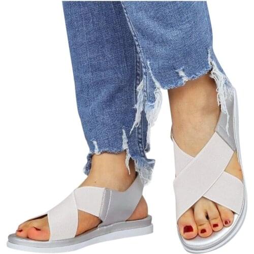 2020 New Arrival Comfy Slip On Sandals Elastic Textile Splicing Casual Beach Shoes Non-slip Lightweight Femal Sandal