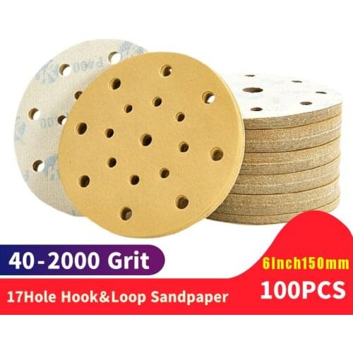 100PC 6 Inch 17 Hole 60-2000 Grits Sanding Discs Premium Hook and Loop Heavy Duty Sandpaper for Random Orbital Sanders