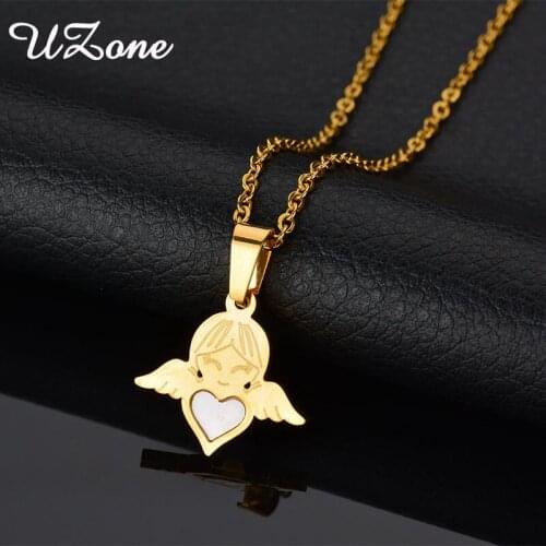 UZone Lovely Girl Angel Pendant Stainless Steel Love Heart Necklace For Women Party Jewelry Trendy Gift