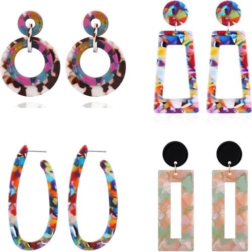 XIYANIKE Bohemia Colorful Resin Round Square Acrylic Dangle Earrings For Women 2019 Design Gold metal Shape Statement Earrings