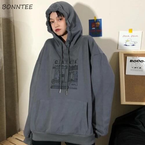 Hoodies Women Chic Plus Velvet Ulzzang Printed Streetwear Soft Loose Womens Sweatshirt Harajuku Oversized Hooded Fashionable New