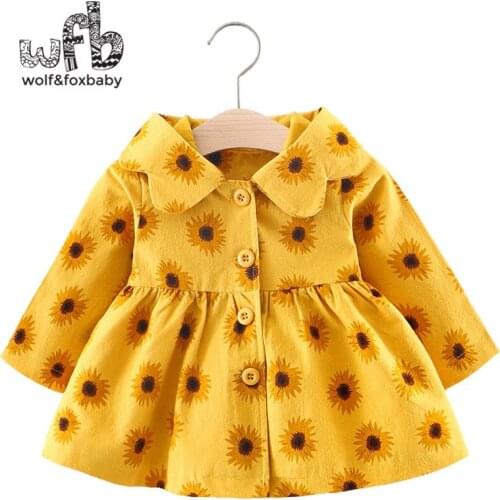 Retail 0-3 years jacket long-sleeved girl lapel printing hooded windbreaker children spring fall autumn