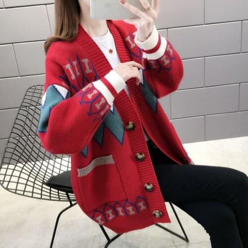 Women Sweater Cardigan Mid-length Fashion Spring Autumn Long Sleeve Knitted Cardigan Female Sweaters Casual Loose Plus Size R624