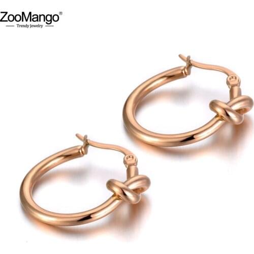 ZooMango Original Design Titanium Stainless Steel Knotted Hoop Earrings Trendy Bohemia Office Party Earrings For Women ZE19282