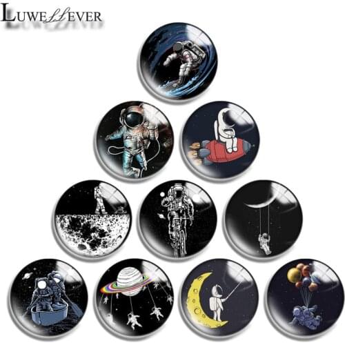 10mm 12mm 16mm 20mm 25mm 30mm 621 Astronaut Mix Round Glass Cabochon Jewelry Finding 18mm Snap Button Charm Bracelet