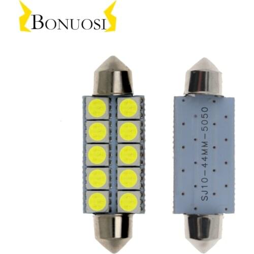 10pcs 44mm 1.73in DC12V C5W C10W 5050 10 SMD LED Car License Plate light Bulb Dome Festoon Lamp Warm White Red Green Blue Yellow