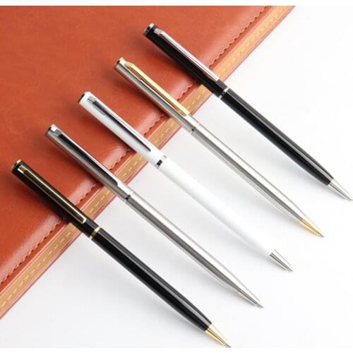 2Pcs Metal Ballpoint Pen For School Office Stainless steel Material Rotating Stationery Black Blue Ink Ball Pen Supplies Pens