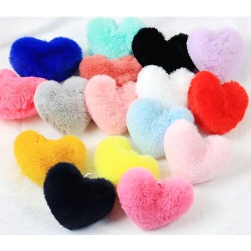 3pcs Candy Color Heart Shaped Pendant Crafts Accessories Plush Love Heart Pompom Ball Keychain Home Decor Handmade Diy Supplies