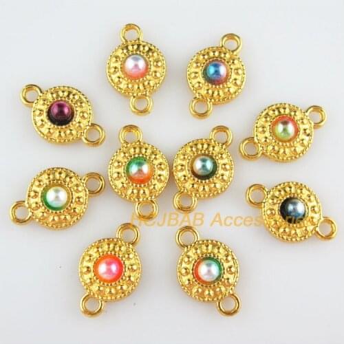 30 New Round Charms Mixed Acrylic Flower Connectors Gold Color 11x18mm