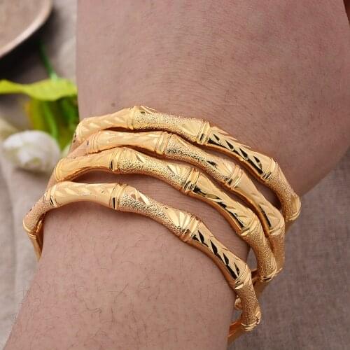 4Pcs/lot Bangles Ethiopian Gold Color Bangle For Women Dubai Bride Wedding Bracelet African Arab Jewelry Middle East