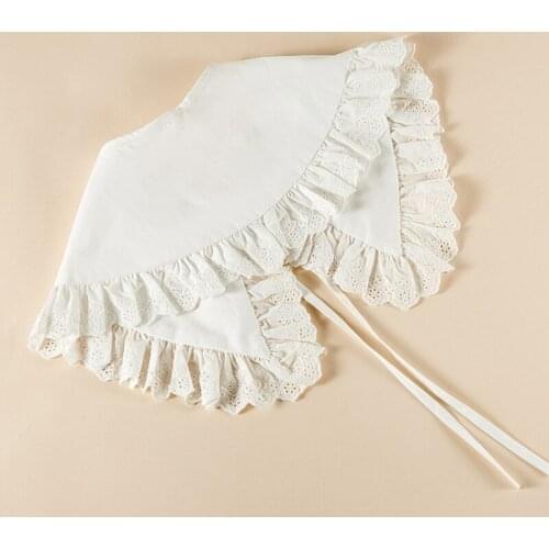 40GC Royal Style Cotton Fake Collar Shawl Floral Lace Ruffled Trim Necklace Blouse