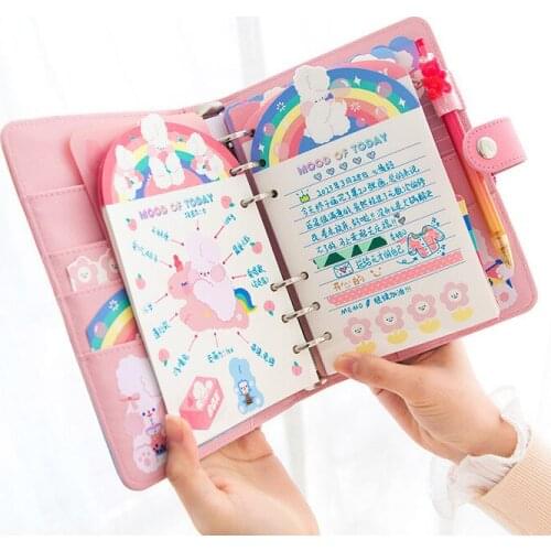 A6 Kawaii Stationery Notebook Refill 6 Hole Journal Spiral Replacement Planner Note Book Weekly Grid Blank Line Diary Paper