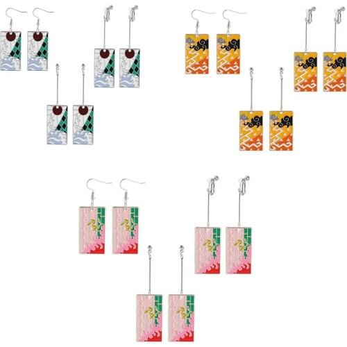 Demon Slayer Kimetsu No Yaiba Anime Kamado Tanjiro Nezuko Cosplay Metal Earrings Demon Slaying Corps Man Woman Accessories Prop