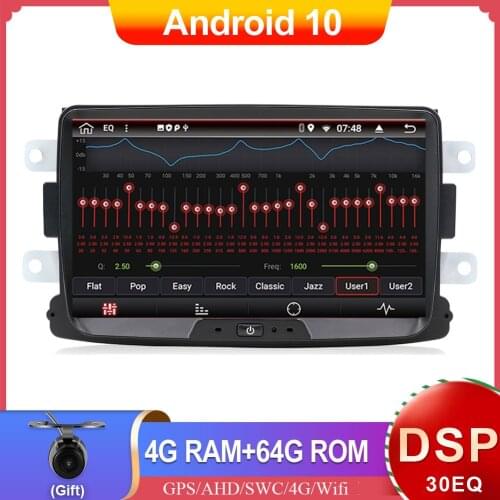 8" 1 Din Car Radio For Renault Sandero/Duster/Logan/Dokker 4GB+64GB PX6 Car Multimedia Player Android 10.0 GPS Navi SWC Camera