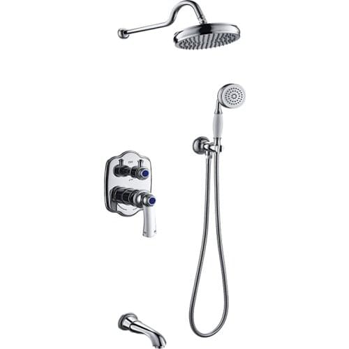 Free ship Luxury Chrome brass bathroom shower faucet set Wall mounted 3 functions mixer faucet with 8 inch shower head