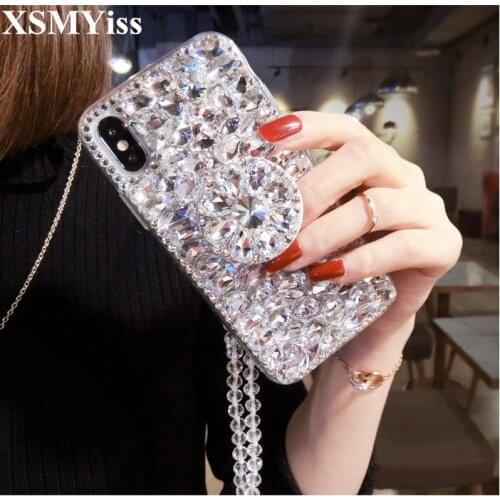 For iPhone 12 11 Pro Max 7 8 Case Luxury Glitter Diamond Case For iPhone XR Xs Max 6 7 8 Plus Crystal Airbag Bracket Back Cover