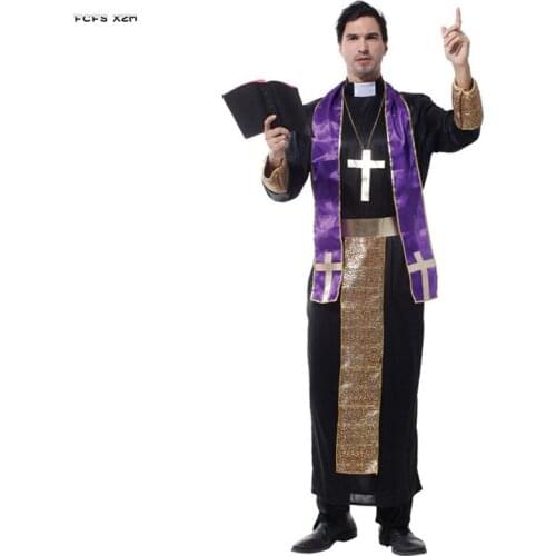 Man missionary Priest Cosplay Adult Halloween Pastor robe Costumes Carnival Purim Parade Stage Nightclub Role play Party dress