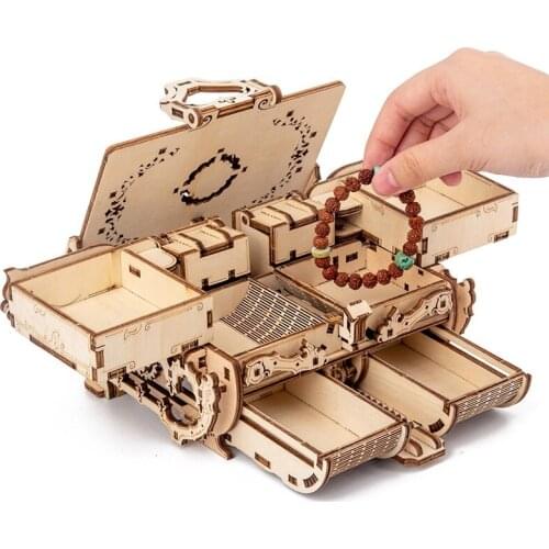 Wooden Hollow 3D Three-Dimensional Puzzle Handmade Assembling Creative Jewelry Storage Box Password Birthday Gift Case Toy