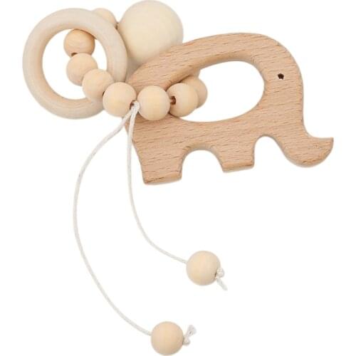 Wooden Baby Nursing Cartoon Animal Teether Crochet Chew Beads Teething Rattles Mobiles Toys Classic Montessori Baby Toys Gift