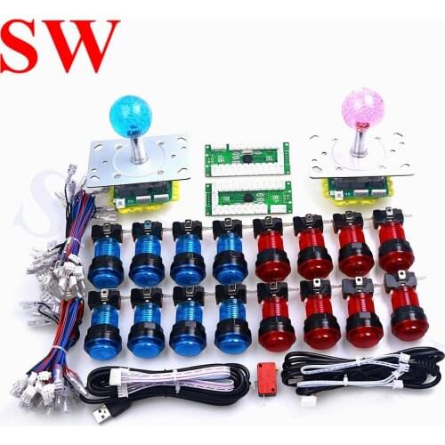 2 Player Arcade fighting game parts LED USB Encodre DIY 5V LED Illuminated Joystick Kits with 32mm LED lighted Round Push Button