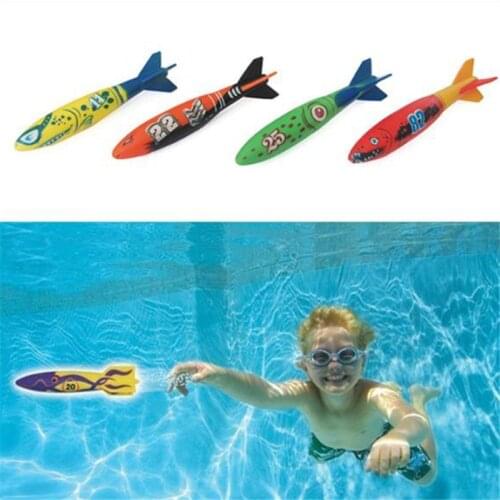4 Pcs/Pack Torpedo Rocket Throwing Toy Swimming Pool Diving Game Summer Torpedoes Bandits Children Underwater Dive Sticks Toy