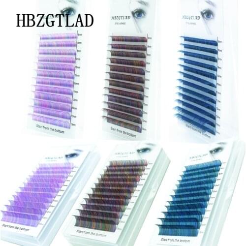 HBZGTLAD New 8-13mm Mix Colour Grafted Eyelash High Quality Artificial Mink Hair False Eyelash rainbow Series Eyelash Extension