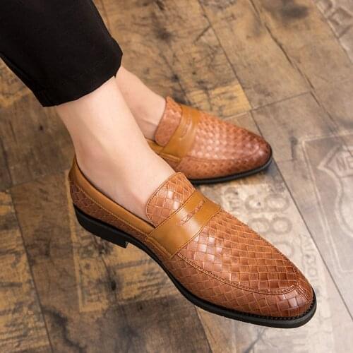 Italian Luxury Leather Shoes New Plaid Pattern Black Brown Blue Wedding Office Formal Mens Oxford Shoes
