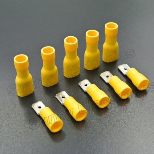 100pcs (50Pairs) 6.3mm Yellow Female/Male Spade Insulated Electrical Crimp Terminal Connectors