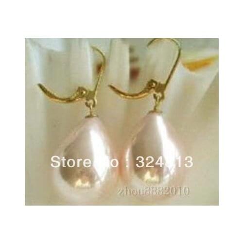 Exquisite12X16MM Pink South Sea shell pearl teardrop shape earring