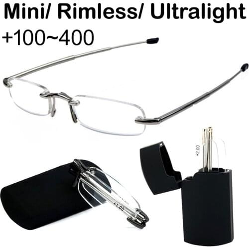 Mini Portable Rimless Folding Reading Glasses Men Women Wallet Readers Foldable Pocket Presbyopia Reader Hyperopia Diopter 1-4.0