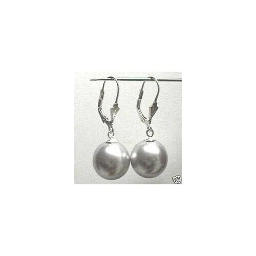 Lovely Fine 12MM Grey Shell Pearl Drop Earrings AAA+ Wholesale Hook [pair] Jewelry -jewelry