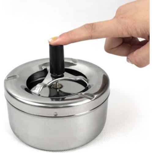 Round Push Down Ashtray Metal Spinning Cigarette Ashtray for Home Office Bar and Restaurant Smoke Ash Tray Holder Indoor Outdoor