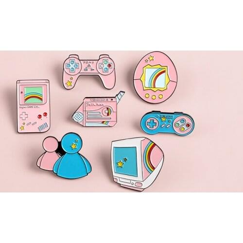 Mini Game Handle Recreational Machines Electronic Pet Television Radio Pins With Rainbow Star Pattern For Game Girls Accessories