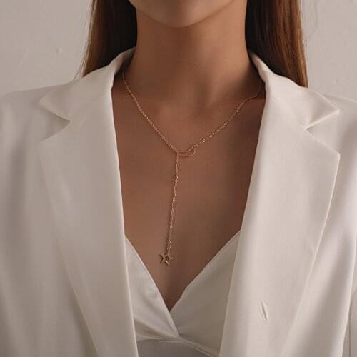 Trendy Hollow Moon and Star Necklace Pendant for Charm Women Creative Personality Simple Adjustable Chain Necklace Jewelry