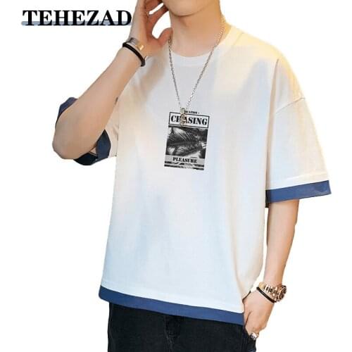 Mens T-Shirt 2021 Spring and Summer O-Neck Loose Casual 100% Cotton Youth Fashion Patchwork Oversized Short-Sleeved Women