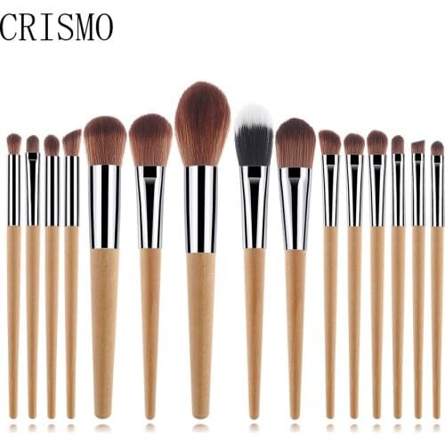 CRISMO 15pcs Wooden Makeup Brushes Set Flame Brush Eye Shadow Foundation Cosmetic Powder Blending Make Up Brush Tool kit