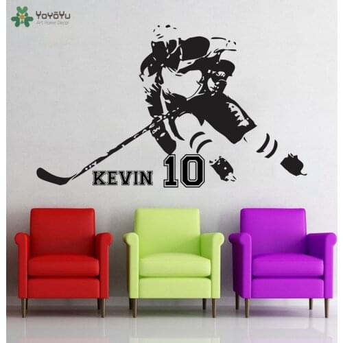 YOYOYU Wall Decal Hockey Personalised Name Wall Sticker Hockey Sport Custom Name Team Game Hockey Stick Ball Girls Boys QQ352