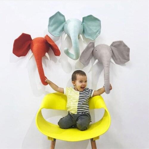Animal Wall Mount, Elephant Head Wall Hanging, Baby Kids Bedroom Decor,Plush Stuffed Animal Giraffe Head Wall Decor