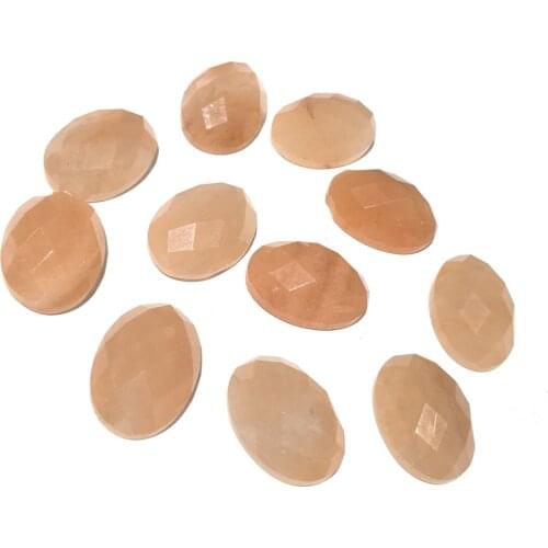Natural Stone Sunstone Cabochon Beads Faceted Flat Back Oval No Hole Loose Beads For jewelry making DIY Ring accessories