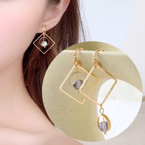 Cheap hot High-quality Ear Clips Without Ear Holes For Asymmetric Purple Crystal Beads With Personality Circle Square Earrings