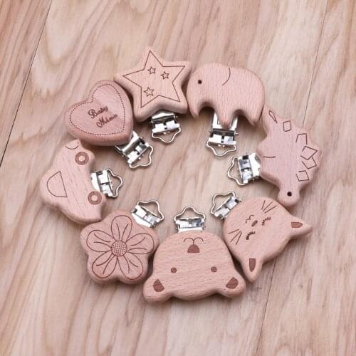 Lets Make Pacifier Clips Beech Cartoon Wooden Baby Pacifier Chain Clip DIY Dummy Clips Nipple Holder For Newborn Teething Toys