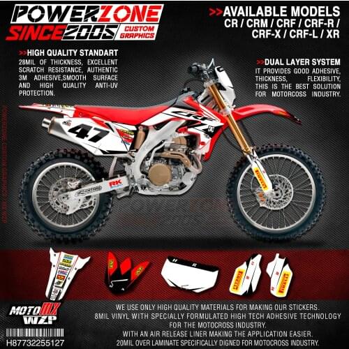 PowerZone Custom Team Graphics Backgrounds Decals 3M Stickers Kit For HONDA CRF250X 2004-07 2008-19 CRF450X 2005-07 2008-18 127