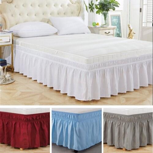 Wrap Around Ruffled Bed Skirt with Adjustable Elastic Belt Wrinkle Free Bedskirt Dust Ruffles, Bed Frame Cover Queen King Size